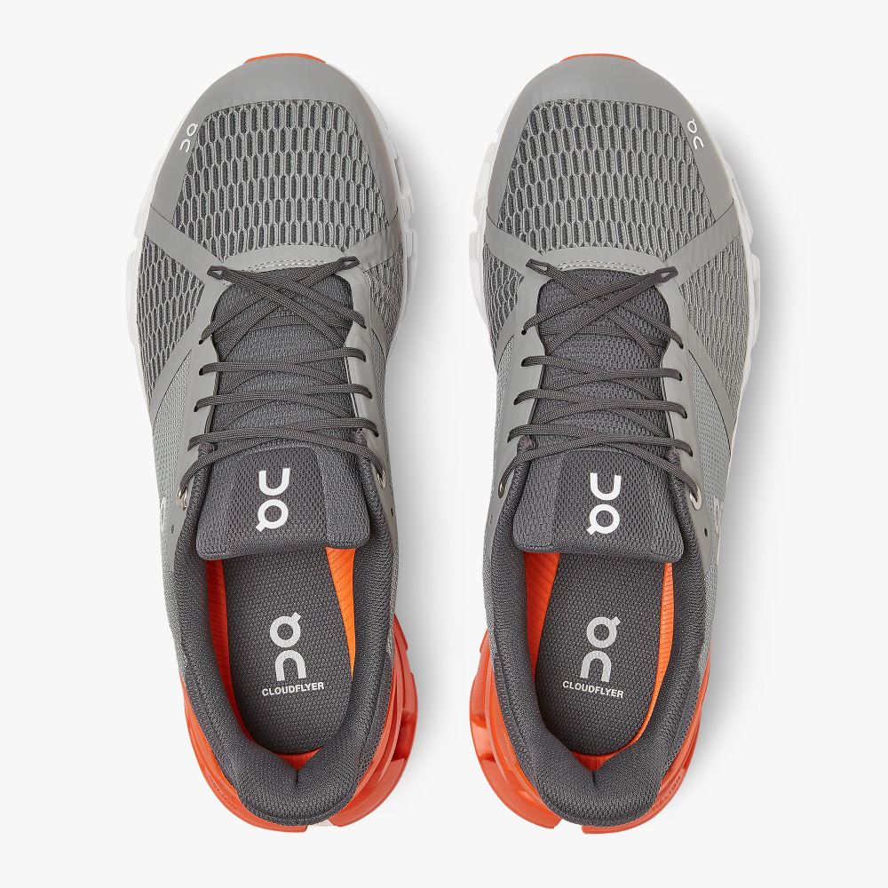 On Cloudflyer: Supportive Running Shoe. Light & Stable - Grey | Orange ON95XF47 - Image 2